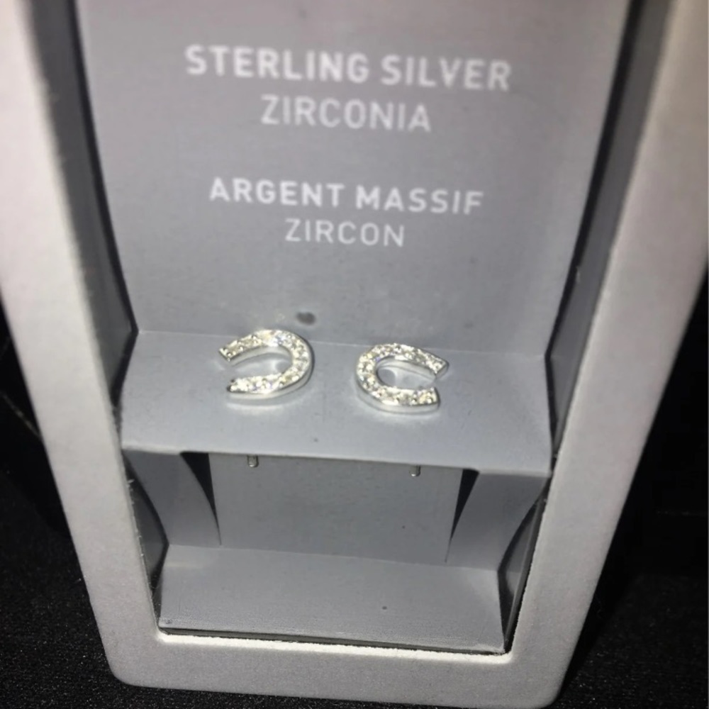 Taramanda Sterling Silver Zirconia Horseshoe Earrings
